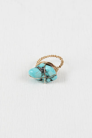 Faux Turquoise Stone Wire-Wrapped Ring
