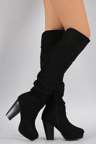 Bamboo Suede Slouchy Chunky Heeled Over-The-Knee Boots