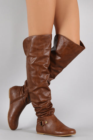 Bamboo O-Ring Cuff Slouchy Over-The-Knee Boots
