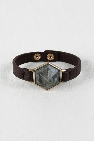 Hexagon Stone Vegan Leather Bracelet