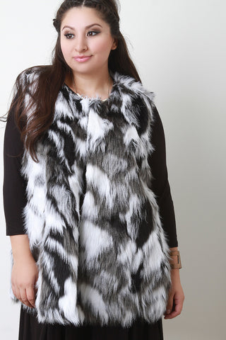 Sleeveless Tri-Tone Long Faux Fur Vest