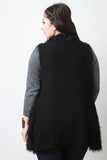 Back Contrast Knit Sleeveless Drape Faux Fur Vest