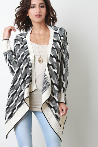 Contrasting Horizontal Cable Knit Cardigan