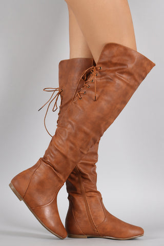 Back Lace Up Round Toe Over-The-Knee Boots