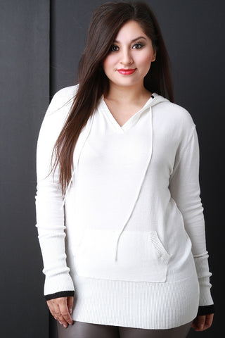 Hooded Layered Contrast Long Sleeves Sweater Top