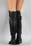 Bamboo Contrast Suede Trim Buckled Riding Over-The-Knee Boots