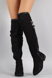 Bamboo Contrast Trim Buckled Riding Over-The-Knee Boots