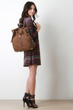 Boxy Suede And Leather Drawstring Backpack