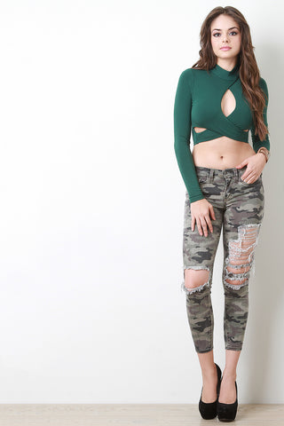 Ripped Camouflage Capri Jeans