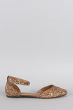 Bamboo Glitter Encrusted Pointy Toe Ankle Strap Dorsay Flat