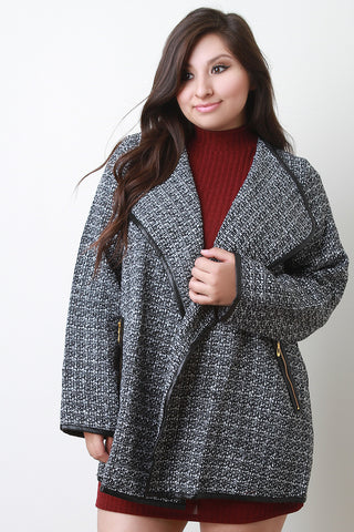 Tweed Leather Trim Coat