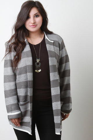 Structured Striped Open Front Cardigan