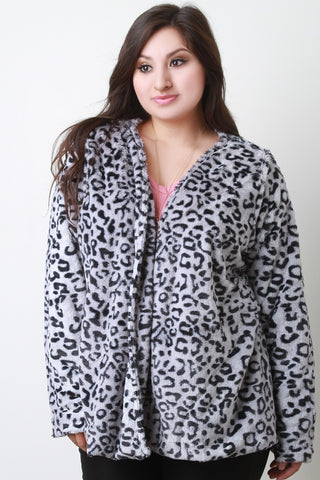 Leopard Faux Fur Open Front Jacket