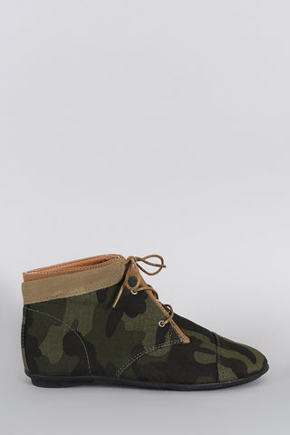 Bamboo Camouflage Fold Over Cuff Lace Up Booties