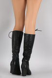 Bamboo Combat Lace Up Chunky Heeled Knee High Boots