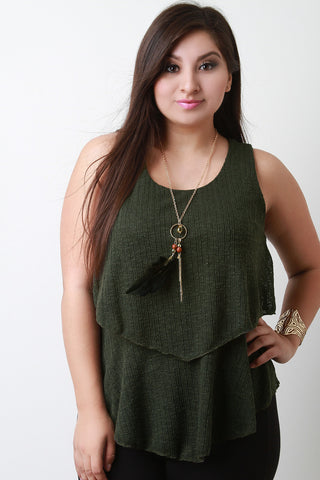 Feather Necklace Ruffled Knit Tiers Top