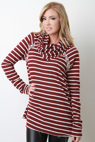 Cowl Neck Striped French Terry Top