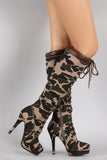 Bamboo Camouflage Combat Lace Up Stiletto Platform Boots
