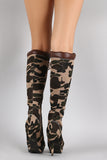 Bamboo Camouflage Combat Lace Up Stiletto Platform Boots