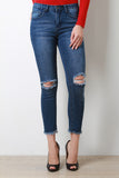 Ankle And Knee Ripped Capri Jeans