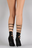 Breckelle Faux Suede Lattice Sides Lace Up Pointy Toe Pump