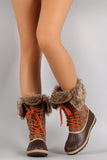 Bamboo Faux Fur Cuff Lace Up Duck Boots