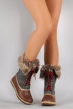 Bamboo Faux Fur Cuff Lace Up Duck Boots