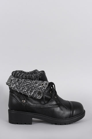 Bamboo Combat Sweater Cuff Lace-Up Booties