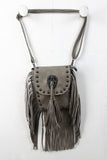 Filigree Pendant Studded Leather Fringe Bag
