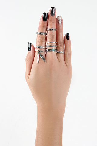 Feather Charm Heptagon Ring Set