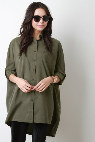 Collar Oversized Long Sleeves Button Up Top