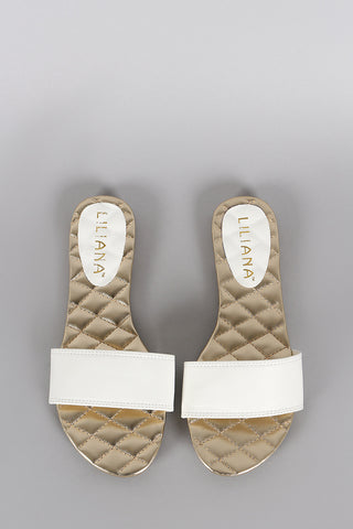 Quilted Open Toe Slip On Flat Sandal