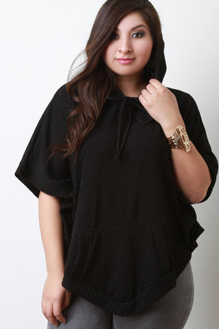 Hooded Pointed Knit Poncho Top