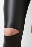 Knee Slit Vegan Leather Jumpsuit