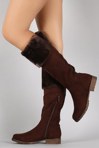 Bamboo Suede Fur Cuff Riding Knee High Boots