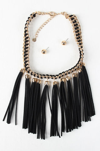 Suede Tassels Threaded Chain Necklace