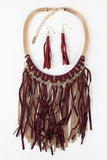 Chain And Suede Fringe Mesh Tube Necklace
