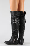 Buckle Slouchy Riding Over-The-Knee Boots