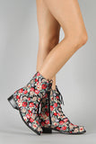 Wild Diva Madrid-10 Floral Lace Up Mid Calf Boot