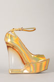 Hologram Lucite Ankle Strap Platform Wedge