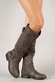 Bamboo Contrast Zipper Studded Riding Knee High Boot