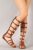 Soda Strappy Caged Gladiator Knee High Flat Sandal