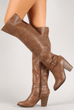 D-Ring Buckle Chunky Heeled Thigh High Boot