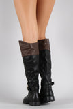 Bamboo Two Tone Buckle Riding Knee High Boots