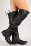 Lace Up Buckled Back Collar Slouchy Over-The-Knee Boot