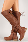 Lace Up Buckled Back Collar Slouchy Over-The-Knee Boot