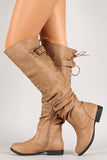 Lace Up Buckled Back Collar Slouchy Over-The-Knee Boot