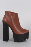 Perforated Lug Sole Chunky Platform Ankle Boots