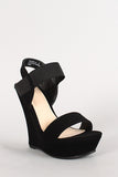 Bamboo Nubuck Open Toe Platform Wedge