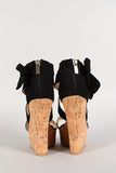 Bamboo Suede Bow Open Toe Platform Wedge